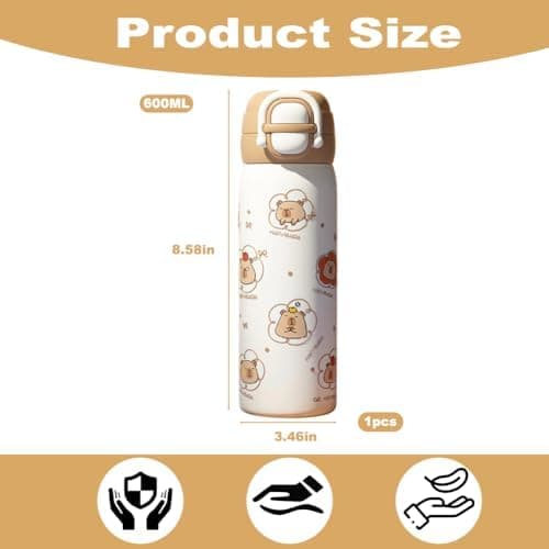 Thermosflasche mit Capybara Motiv – Edelstahl, 600ml, BPA-frei – für Kinder, Schule, Reisen