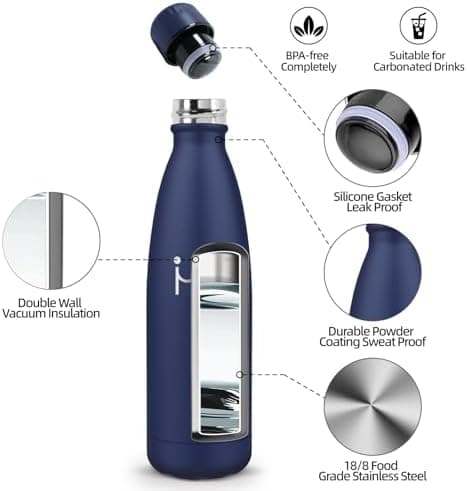 HoneyHolly Kinder Trinkflasche Doppelwandig, 500ML BPA-frei, Thermosflasche für Fitness und Gym