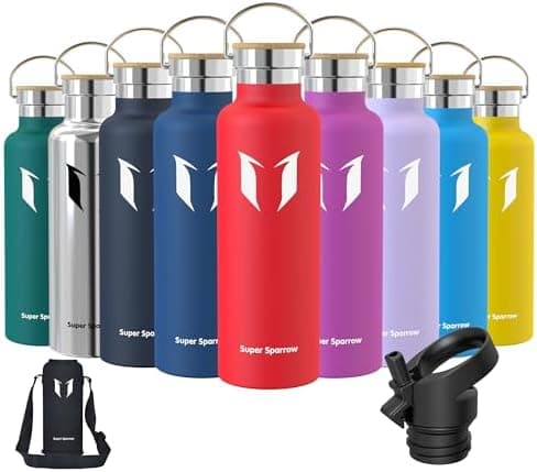 Super Sparrow Trinkflasche Edelstahl - Auslaufsicher Thermoskanne - Kinder für Sprudel, Sport, Schule, Fitness - 500ml -