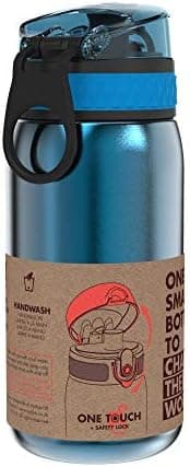 ion8 Kinder Trinkflasche Edelstahl 400ml Nicht Isoliert Sichere Verriegelung Spülmaschinenfest Klappdeckel Leicht zu Rei