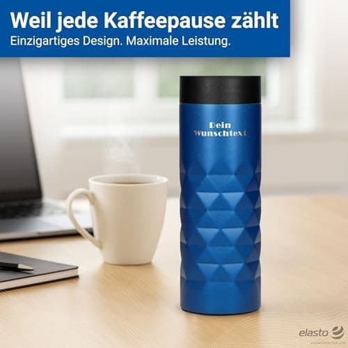 Thermobecher personalisiert 450 ml - auslaufsicherer Edelstahl to go Becher - Kaffeebecher für Büro, Auto und Uni - hält