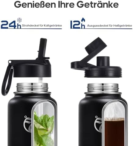 HydroPal Edelstahl Trinkflasche - Isolierte Flasche mit Strohhalm & 2 Deckeln, Auslaufsichere Isolierung für Sport, 500m