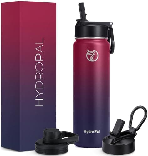 HydroPal Edelstahl Trinkflasche - Isolierte Flasche mit Strohhalm & 2 Deckeln, Auslaufsichere Isolierung für Sport, 500m