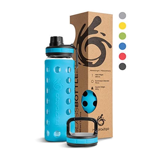 Hydro2go Glas-Trinkflasche mit Silikonhülle – Spülmaschinenfest, 100% Auslaufsicher & BPA-frei – Ideal für Kinder & Fami