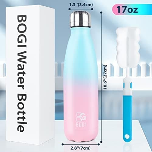 BOGI Doppelwandige Thermosflasche Edelstahl Trinkflasche Kinder Trinkflasche Schule Himmelblau Pink