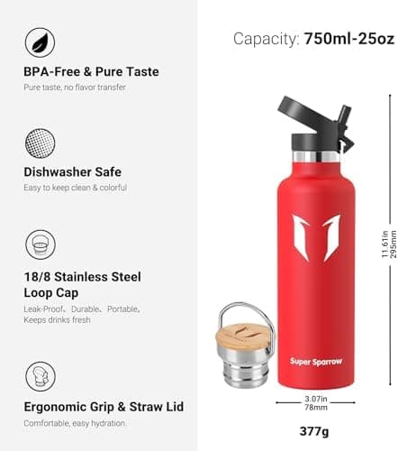 Super Sparrow Trinkflasche Edelstahl - Auslaufsicher Thermoskanne - Kinder für Sprudel, Sport, Schule, Fitness - 500ml -