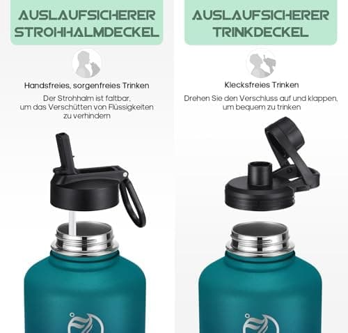 HydroPal Edelstahl Trinkflasche - Isolierte Flasche mit Strohhalm & 2 Deckeln, Auslaufsichere Isolierung für Sport, 500m