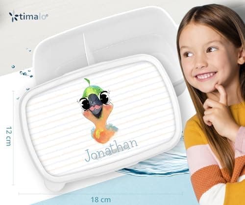 Timalo® Brotdose Kinder mit Namen | Personalisierte Bento Lunchbox für Jungen & Mädchen | Kindergarten & Schule Motiv Ti