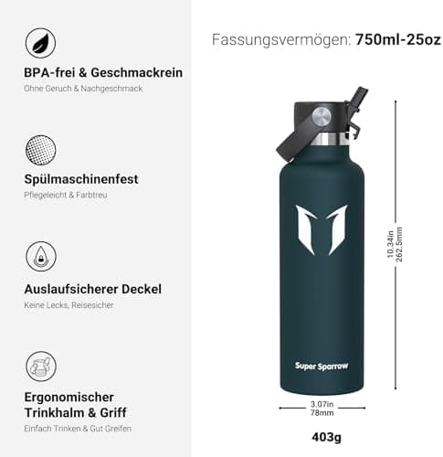Super Sparrow Thermobecher für Sport und Outdoor - 500ml, 750ml - BPA-Frei, ClimatePartner certified - FlipFlow Trinkfla
