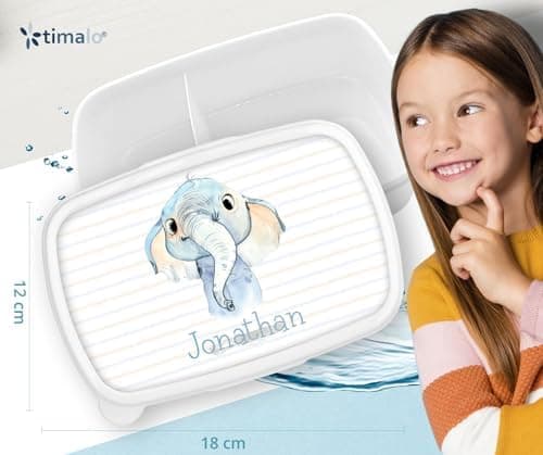 Timalo® Brotdose Kinder mit Namen | Personalisierte Bento Lunchbox für Jungen & Mädchen | Kindergarten & Schule Motiv Ti