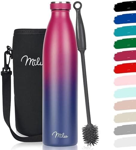 Milu Edelstahl Trinkflasche für Erwachsene – 750ml Isolierflasche zum Tragen – auslaufsicher, Kohlensäuregerecht inkl. R