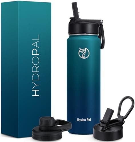 HydroPal Edelstahl Trinkflasche - Isolierte Flasche mit Strohhalm & 2 Deckeln, Auslaufsichere Isolierung für Sport, 500m