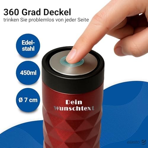 Thermobecher personalisiert 450 ml - auslaufsicherer Edelstahl to go Becher - Kaffeebecher für Büro, Auto und Uni - hält