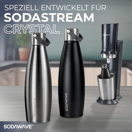 SODAWAVE® Trinkflasche Edelstahl extra groß [850ml] für SodaStream Crystal I 100% auslaufsichere Trinkflasche ideal für