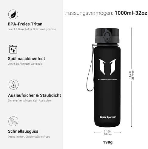 Super Sparrow BPA-frei Wasserflasche - 500ml - Ideale für Sport und Outdoor - Nachhaltig ClimatePartner certified