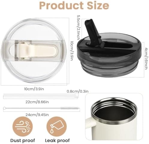 Ersatzdeckel für Stanley Cup 40oz Becher, 2 Stück Wiederverwendbar, Staubdicht mit Strohhalmen
