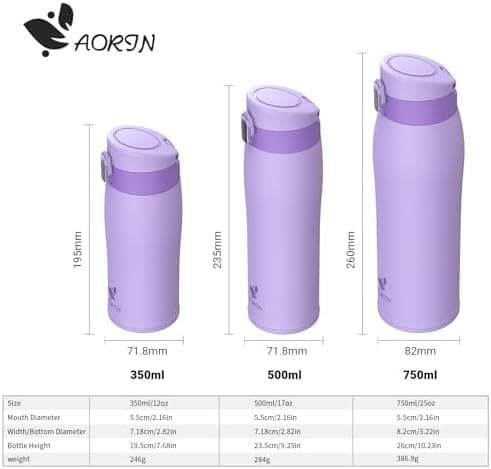 AORIN Trinkflasche Edelstahl 18/8, 500ml, BPA-Frei, Doppelwandig Isolierflasche für Sport, Schule und Outdooraktivitäten