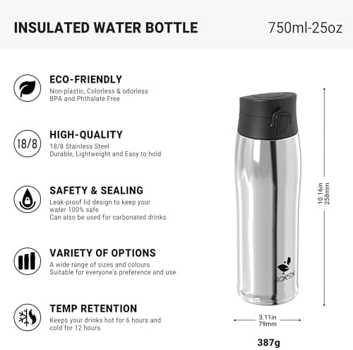 AORIN Trinkflasche Edelstahl 18/8, 500ml, BPA-Frei, Doppelwandig Isolierflasche für Sport, Schule und Outdooraktivitäten