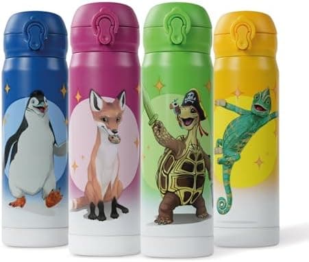 AWAVE Schule Magische Tiere Trinkflasche Kinder Edelstahl 380ml Blau Kohlensäure geeignet Thermosflasche Juri Einhandöff