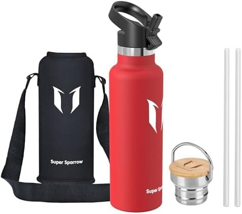 Super Sparrow Trinkflasche Edelstahl - Auslaufsicher Thermoskanne - Kinder für Sprudel, Sport, Schule, Fitness - 500ml -