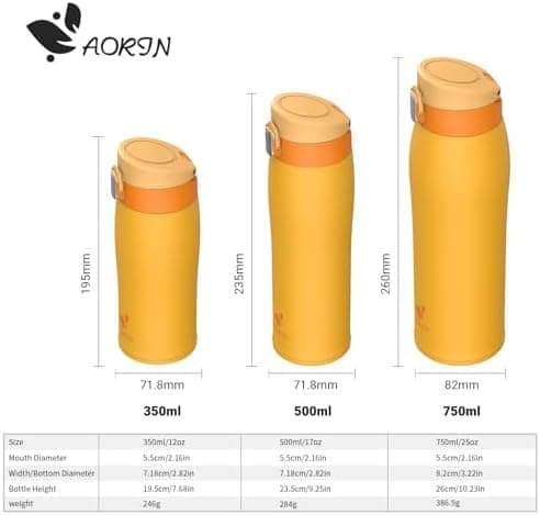 AORIN Trinkflasche Edelstahl 18/8, 500ml, BPA-Frei, Doppelwandig Isolierflasche für Sport, Schule und Outdooraktivitäten