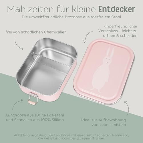 Wunderwunsch TRIXIE Edelstahl Lunchbox für Kinder, individuell mit deinem Namen persönliche Fuchslunchbox, perfekt zur E