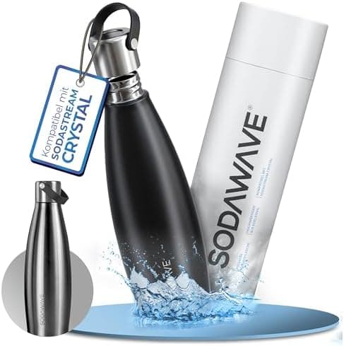 SODAWAVE® Trinkflasche Edelstahl extra groß [850ml] für SodaStream Crystal I 100% auslaufsichere Trinkflasche ideal für