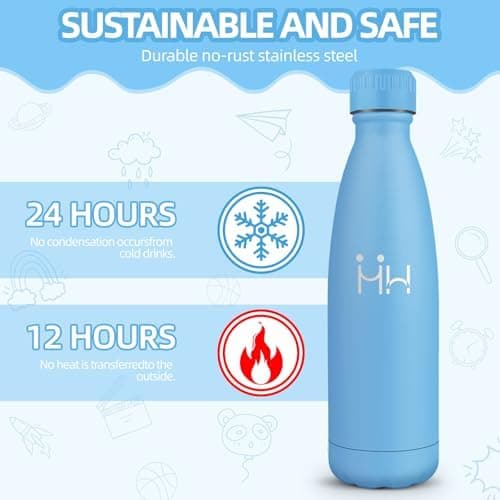 HoneyHolly Kinder Trinkflasche Doppelwandig, 500ML BPA-frei, Thermosflasche für Fitness und Gym