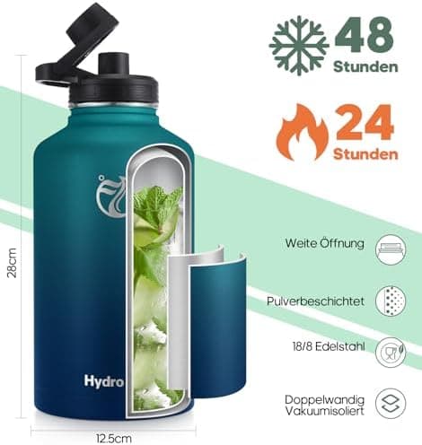 HydroPal Edelstahl Trinkflasche - Isolierte Flasche mit Strohhalm & 2 Deckeln, Auslaufsichere Isolierung für Sport, 500m
