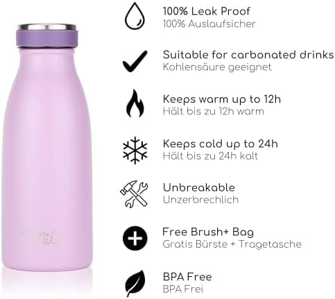 Milu Edelstahl Trinkflasche für Erwachsene – 750ml Isolierflasche zum Tragen – auslaufsicher, Kohlensäuregerecht inkl. R