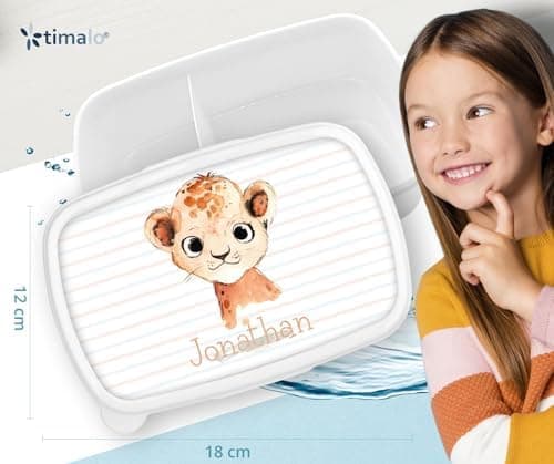 Timalo® Brotdose Kinder mit Namen | Personalisierte Bento Lunchbox für Jungen & Mädchen | Kindergarten & Schule Motiv Ti