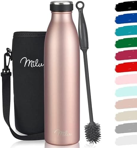Milu Edelstahl Trinkflasche für Erwachsene – 750ml Isolierflasche zum Tragen – auslaufsicher, Kohlensäuregerecht inkl. R