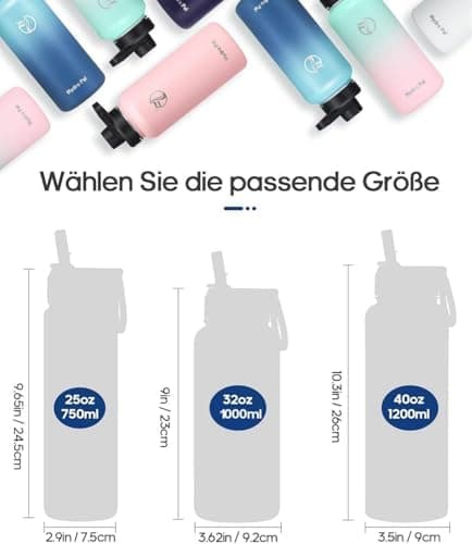HydroPal Edelstahl Trinkflasche - Isolierte Flasche mit Strohhalm & 2 Deckeln, Auslaufsichere Isolierung für Sport, 500m