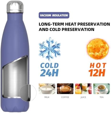 WATERSY Doppelwandige Edelstahl-Trinkflasche 500 ml Kinder ThermoSafe BPA-Frei Kalt&Warm Sprudel Dunkel Blau Sport Gym