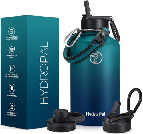 HydroPal Edelstahl Trinkflasche - Isolierte Flasche mit Strohhalm & 2 Deckeln, Auslaufsichere Isolierung für Sport, 500m