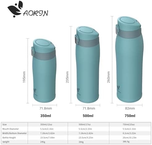 AORIN Trinkflasche Edelstahl 18/8, 500ml, BPA-Frei, Doppelwandig Isolierflasche für Sport, Schule und Outdooraktivitäten
