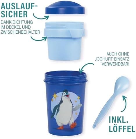 AWAVE Müslibecher To Go - Magische Tiere Schule 540 ml rPET Grün Henrietta, Joghurt-Früchte-Suppe Becher mit Löffel, Aus