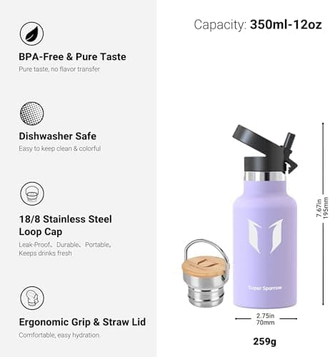 Super Sparrow Trinkflasche Edelstahl - Auslaufsicher Thermoskanne - Kinder für Sprudel, Sport, Schule, Fitness - 500ml -