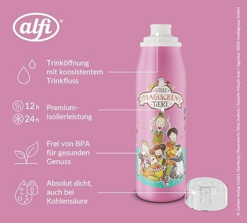 ALFI Kids ISO BOTTLE 350ml - Idas Schule der Magischen Tiere - Isoliertrinkflasche Kinder Edelstahl - hält 12 Stunden he