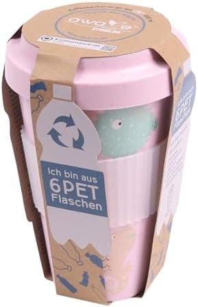 AWAVE klimaneutraler Mehrweg Kaffeebecher to-go, 400 ml, türkis, aus recycelten PET-Flaschen