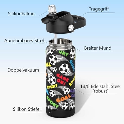 Edelstahl Trinkflasche Meeresjungfrau 550ml BPA Frei Auslaufsicher Thermosflaschefür Kinder und Erwachsene - Sport, Schu