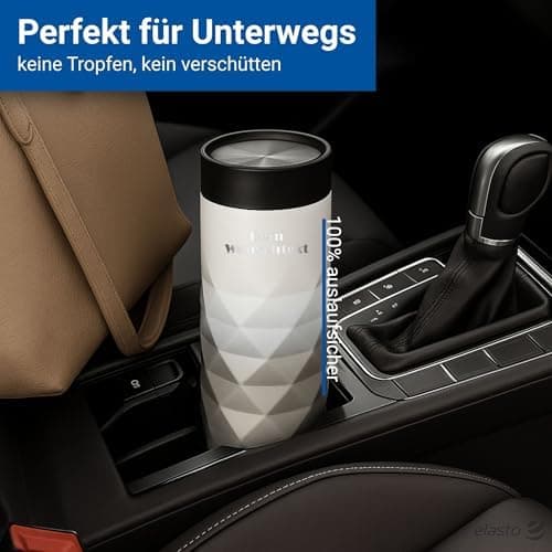 Thermobecher personalisiert 450 ml - auslaufsicherer Edelstahl to go Becher - Kaffeebecher für Büro, Auto und Uni - hält