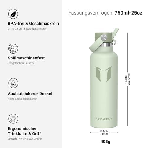 Super Sparrow Thermobecher für Sport und Outdoor - 500ml, 750ml - BPA-Frei, ClimatePartner certified - FlipFlow Trinkfla
