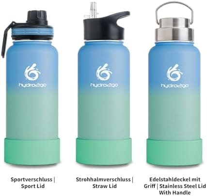 hydro2go Edelstahl Trinkflasche Mit Strohhalm, Bpa-Frei, Isolierflasche Für Kinder, Sport & Outdoor, 12h Heiß 24h Kalt H