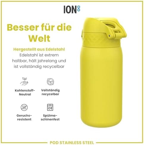ion8 Kinder Trinkflasche Edelstahl 400ml Nicht Isoliert Sichere Verriegelung Spülmaschinenfest Klappdeckel Leicht zu Rei