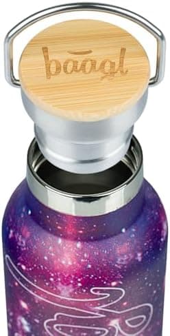Baagl Thermosflasche Kinder Edelstahl – Auslaufsichere Wasserflasche für Mädchen – BPA-freie Flasche mit Bambusdeckel –