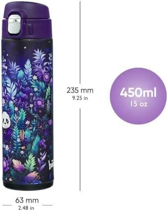Baagl Jungle Panda Kinder Trinkflasche – Auslaufsichere Edelstahl Thermosflasche mit Silikon-Strohhalm – BPA-freie Flasc
