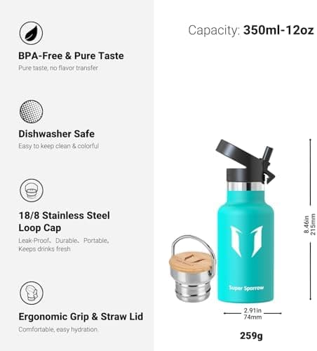 Super Sparrow Trinkflasche Edelstahl - Auslaufsicher Thermoskanne - Kinder für Sprudel, Sport, Schule, Fitness - 500ml -