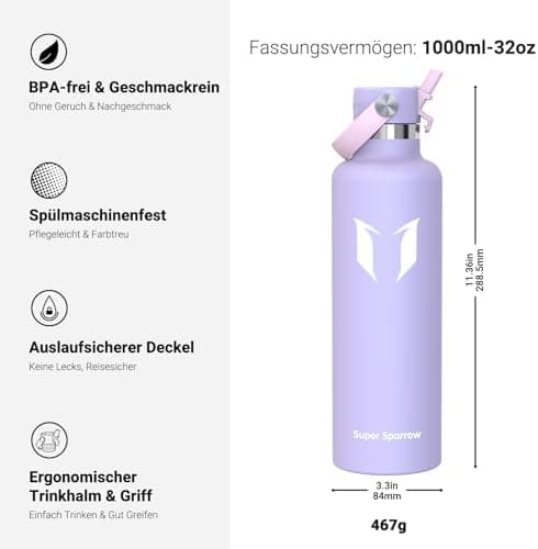 Super Sparrow Thermobecher für Sport und Outdoor - 500ml, 750ml - BPA-Frei, ClimatePartner certified - FlipFlow Trinkfla