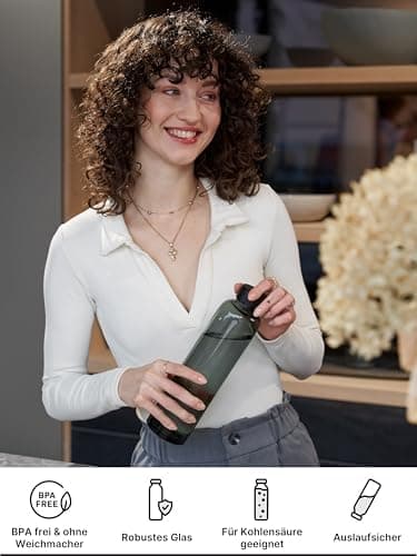 Spottle Glas Trinkflasche - 1 Liter - Für Kohlensäuregetränke - Spülmaschinenfest & auslaufsicher